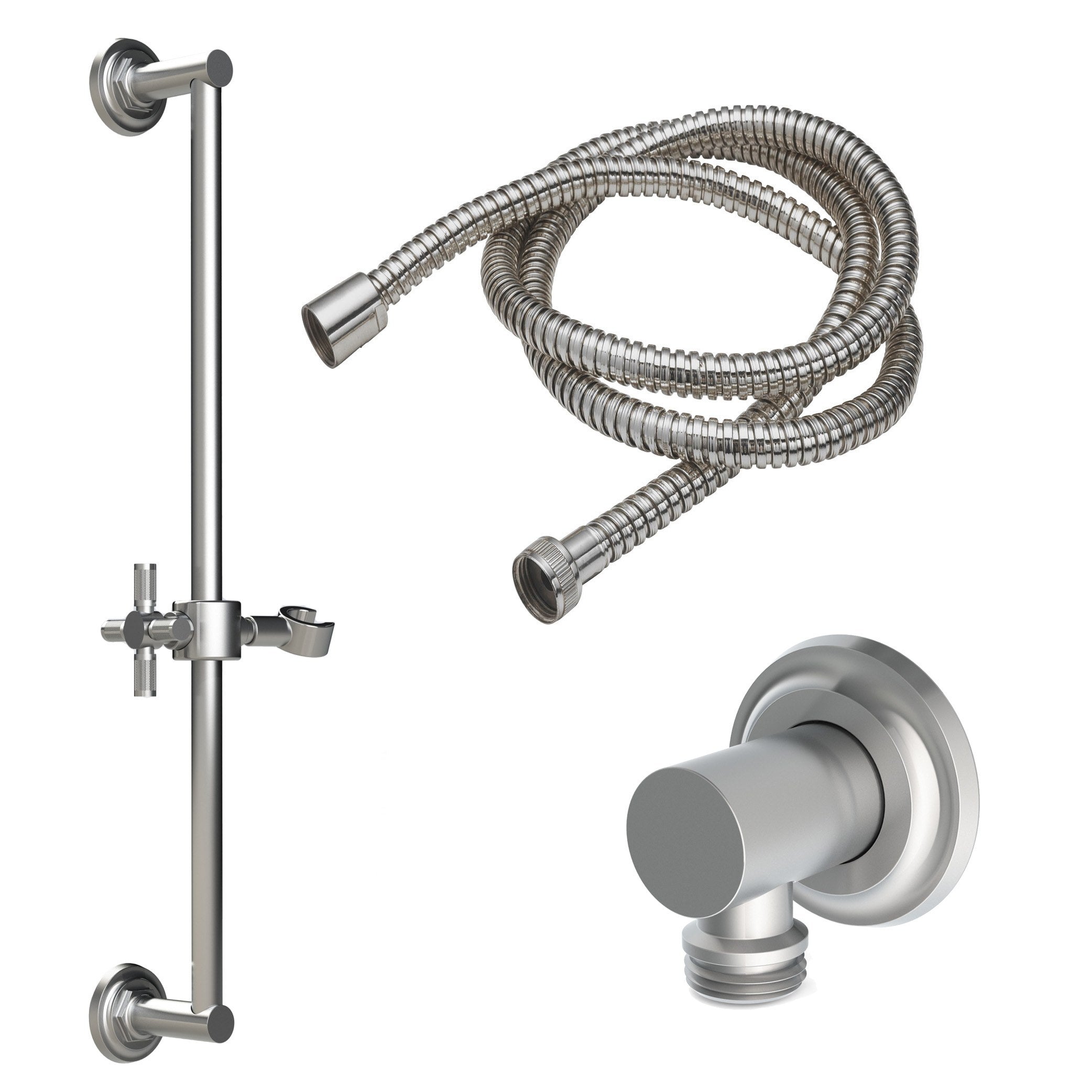 California Faucets Descanso Kit de Regadera de Mano con Barra Corrediza - Manija de Cruz Moleteada con Base Cóncava - Níquel Satinado