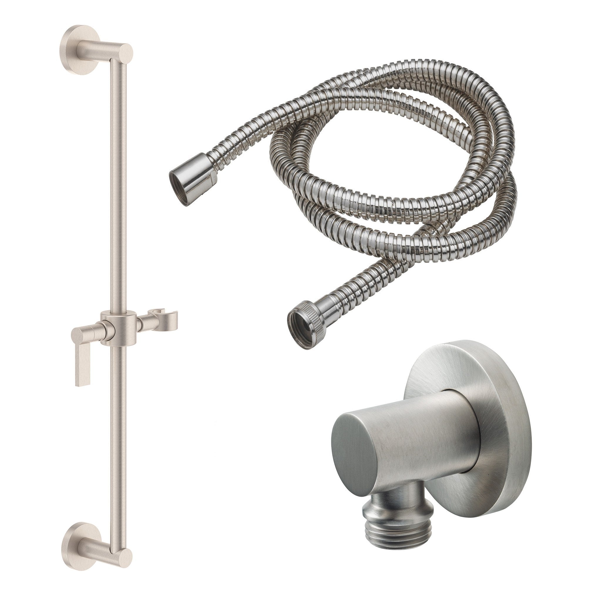 California Faucets Cayucos 30" Kit de Regadera de Mano con Barra de Apoyo - Manija de Palanca con Base Redonda - Níquel Satinado