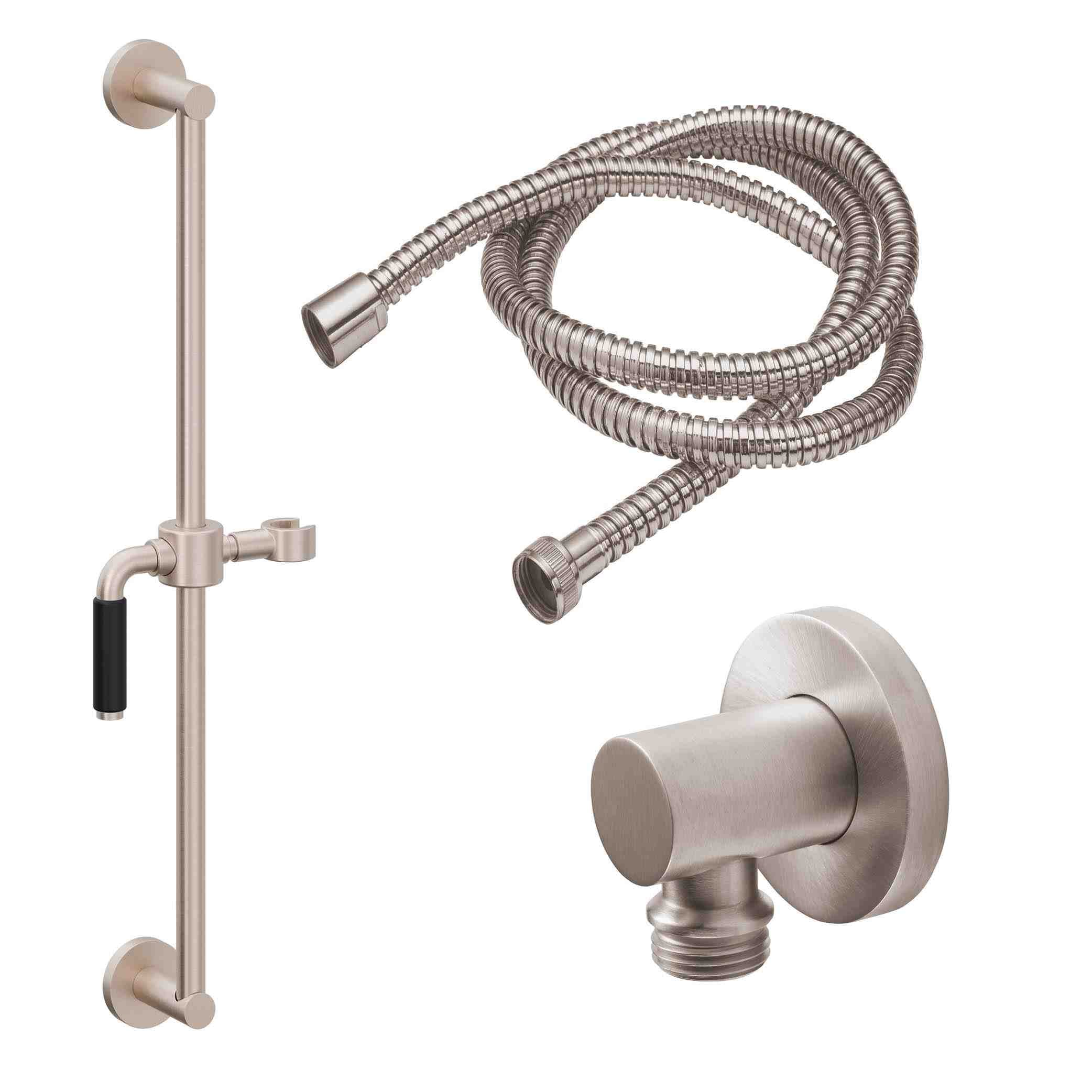 California Faucets Cayucos Kit de Regadera de Mano con Barra Corrediza - Manija de Palanca Negro Mate con Base Redonda - Níquel Satinado