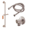 California Faucets Cayucos Kit de Regadera de Mano con Barra Corrediza - Manija de Palanca de Porcelana Naranja con Base Redonda - Níquel Satinado