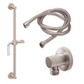 California Faucets Cayucos Kit de Regadera de Mano con Barra Corrediza - Manija de Palanca de Porcelana Blanca con Base Redonda - Níquel Satinado