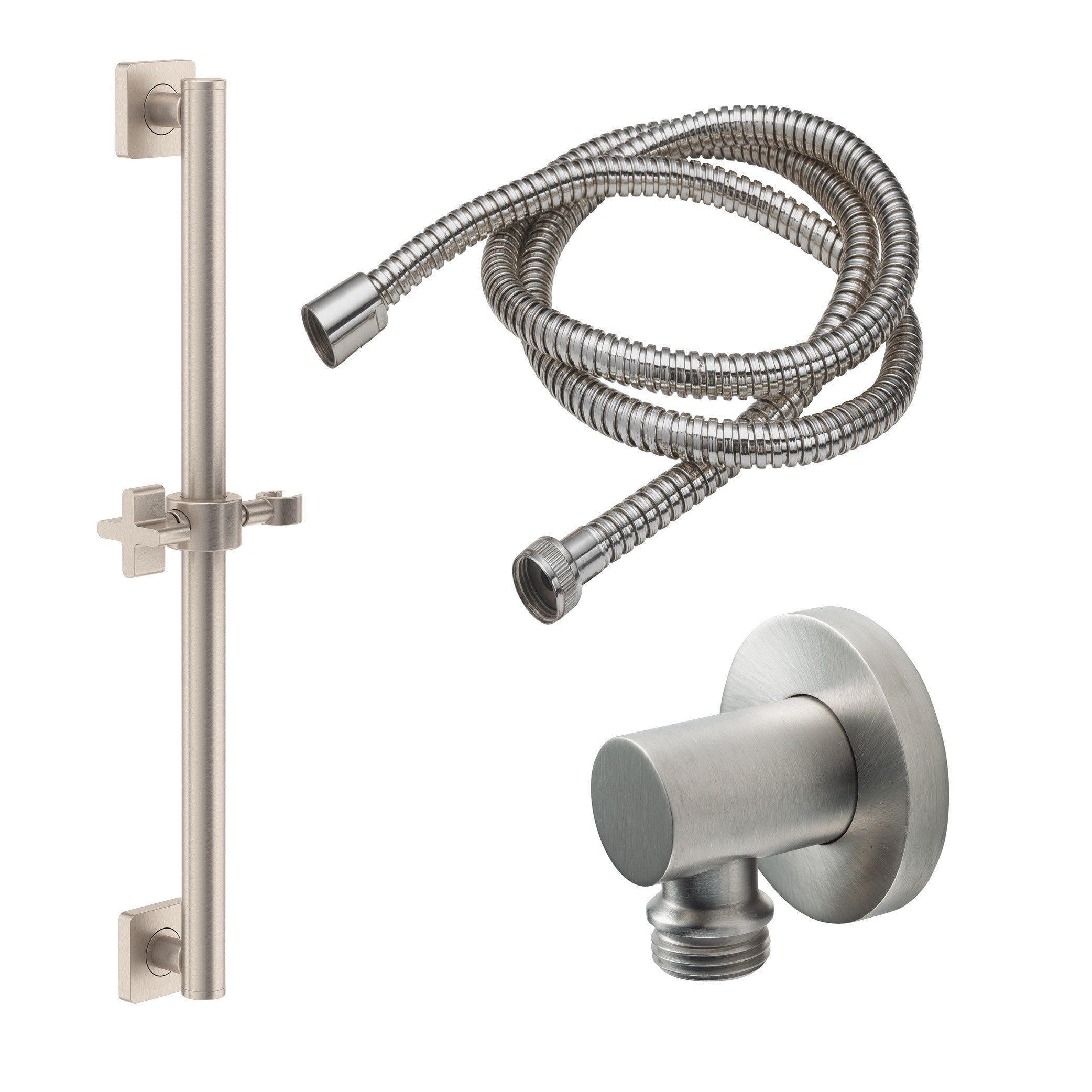 California Faucets San Elijo Kit de Regadera de Mano con Barra de Apoyo de 24" - Base Cuadrada - Níquel Satinado