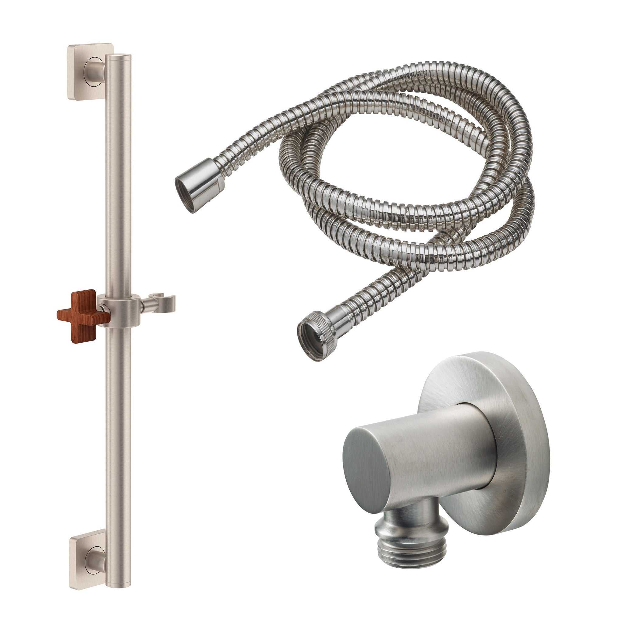 California Faucets San Elijo Kit de Regadera de Mano con Barra de Apoyo de 24" - Base Cuadrada - Níquel Satinado