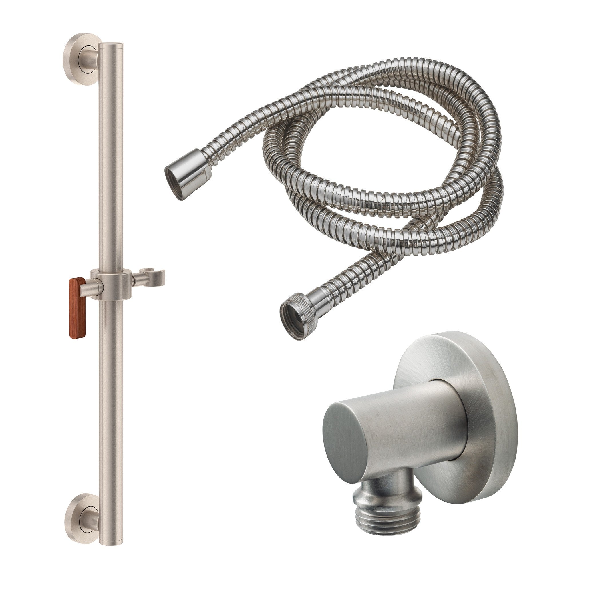 California Faucets San Elijo Kit de Regadera de Mano con Barra de Apoyo de 24" - Base Redonda - Níquel Satinado