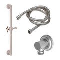 California Faucets Descanso 30" Kit de Regadera de Mano con Barra de Apoyo - Manija de Cruz de Teca con Base Cóncava - Níquel Satinado
