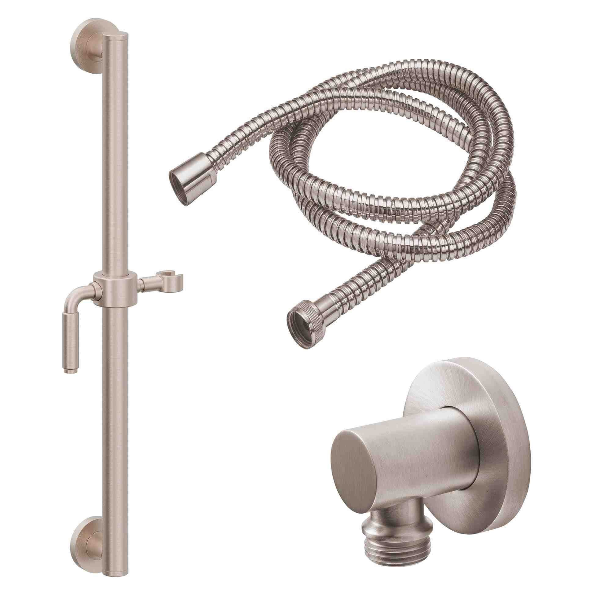 California Faucets Cayucos 30" Kit de Regadera de Mano con Barra de Apoyo - Manija de Palanca con Base de Línea - Níquel Satinado