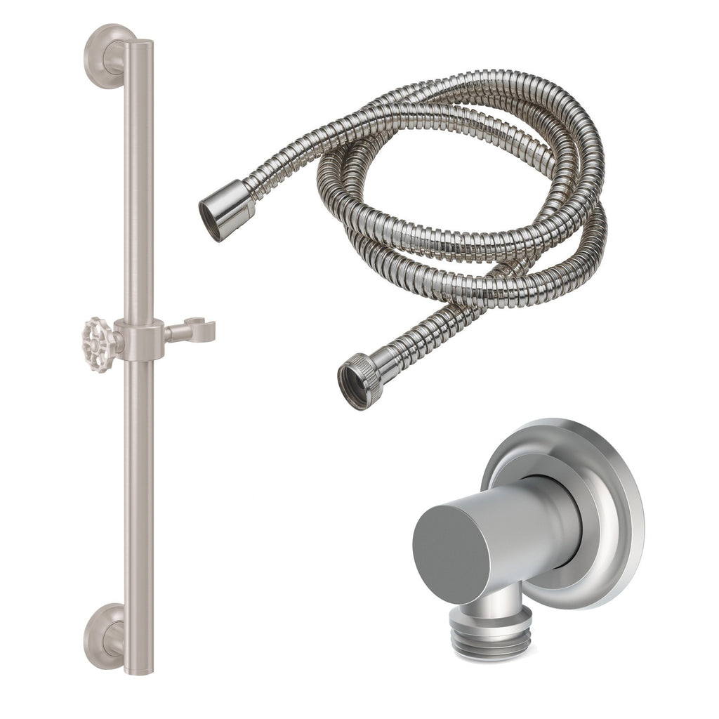 California Faucets Descanso Works Kit de Regadera de Mano con Barra de Apoyo de 30" - Níquel Satinado