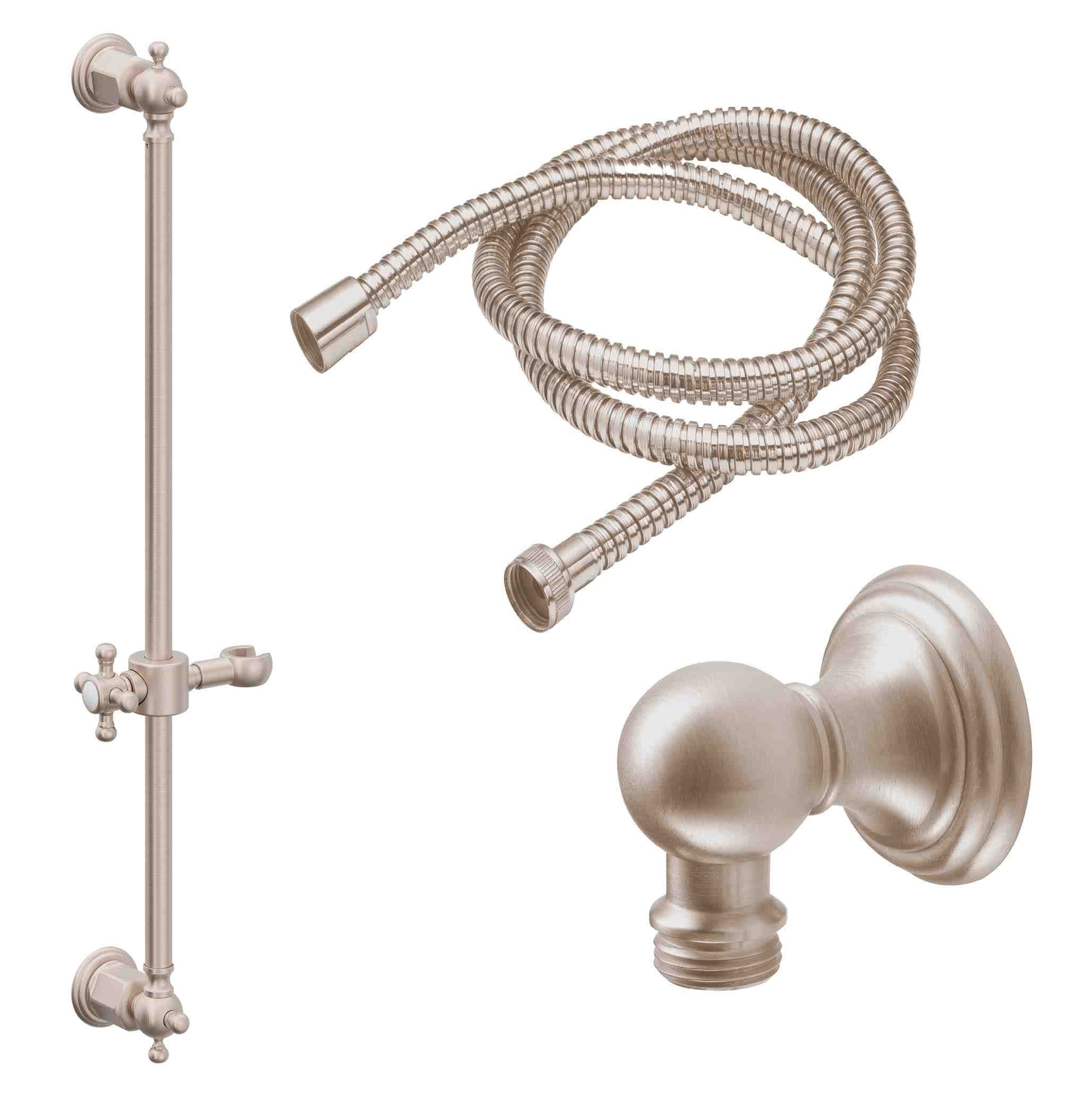 California Faucets Coronado Kit de Regadera de Mano de Barra Deslizante - Manija de Cruz - Níquel Satinado