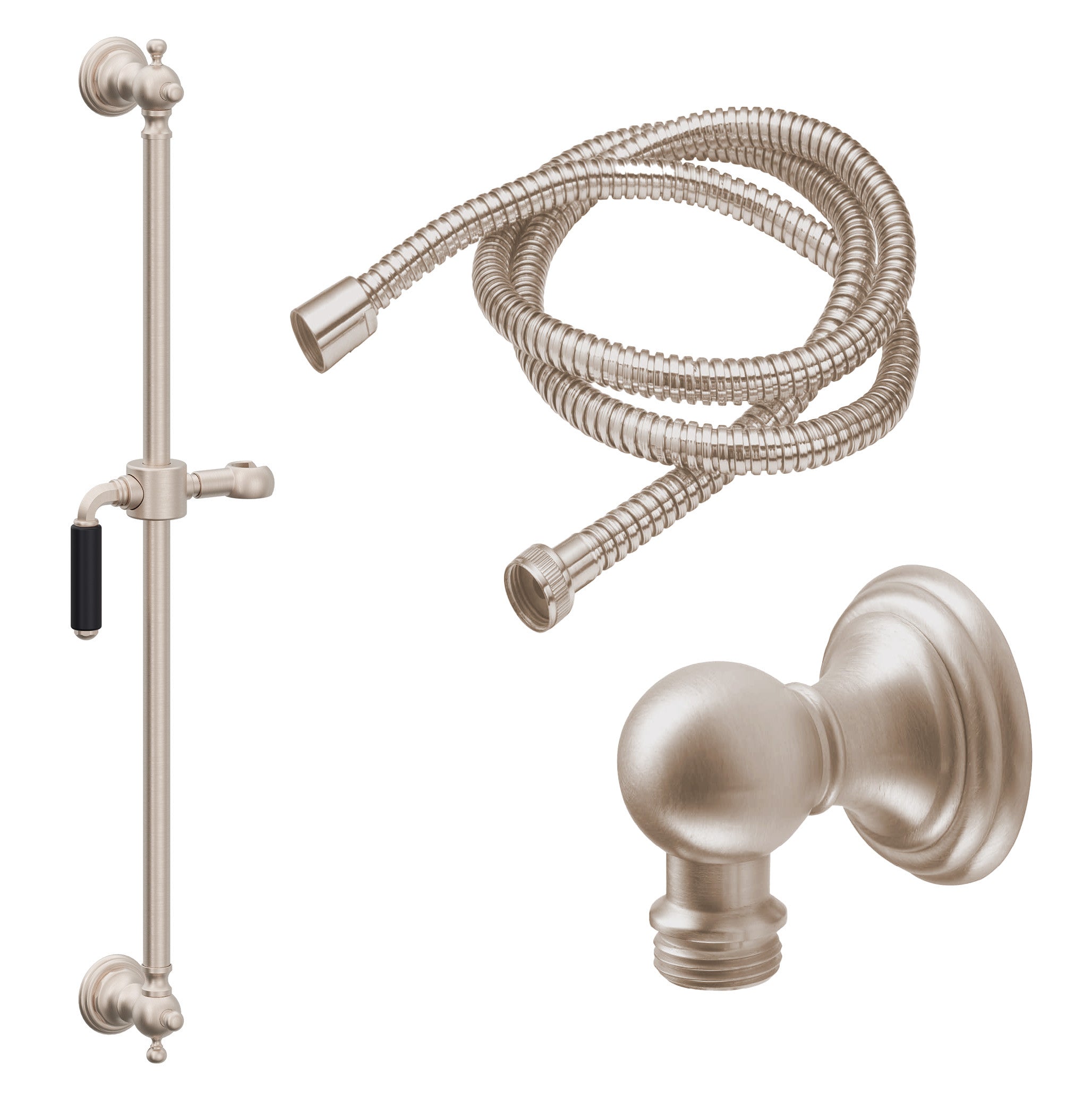 California Faucets Del Mar Kit de Regadera de Mano con Barra Corrediza - Manija de Palanca Negro Mate con Base de Línea - Níquel Satinado