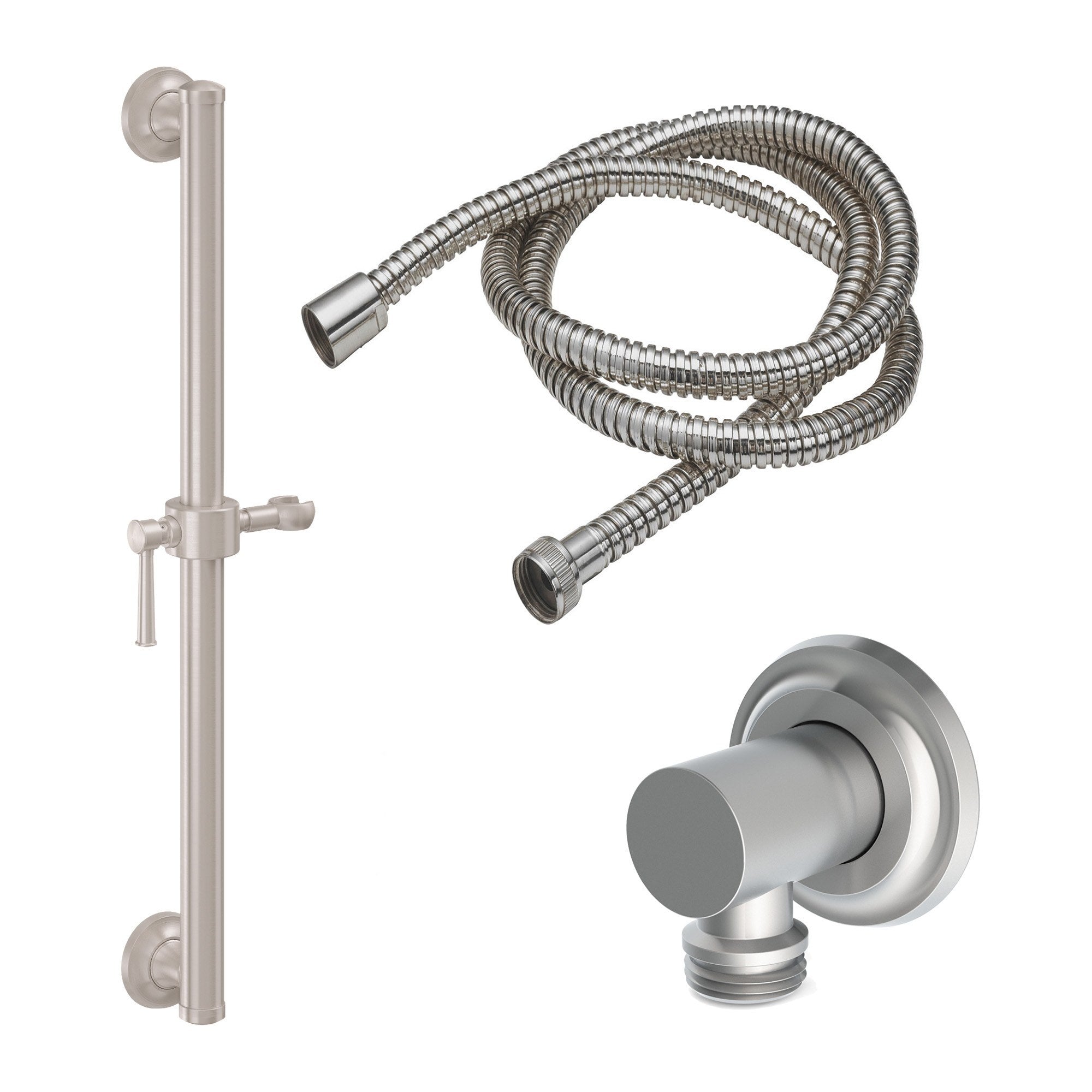California Faucets Miramar Kit de Regadera de Mano con Barra de Apoyo de 24" - Manija de Palanca, Base Cóncava - Níquel Satinado