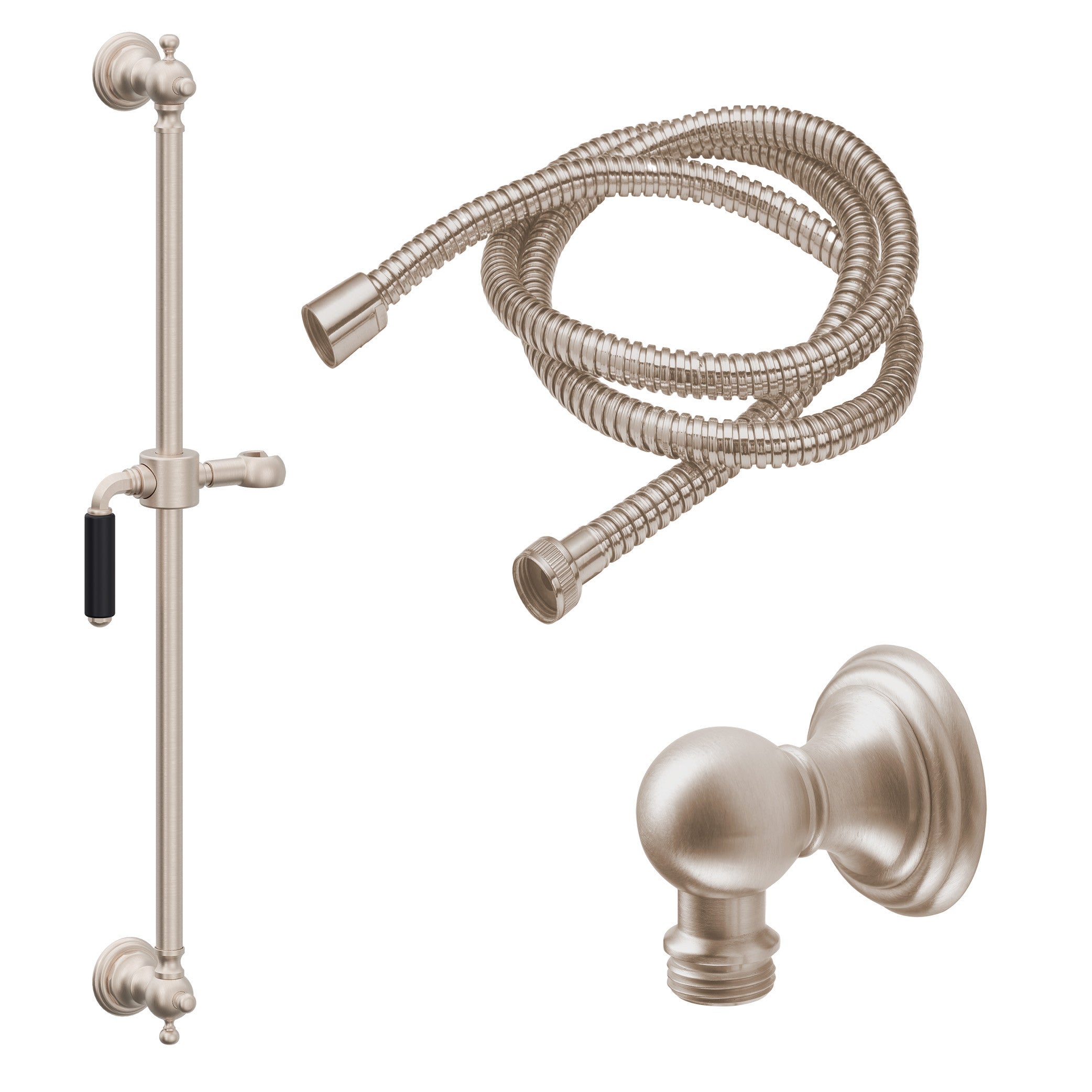 California Faucets Del Mar 24" Kit de Regadera de Mano con Barra de Apoyo - Manija de Palanca Art Deco con Base de Línea - Níquel Satinado