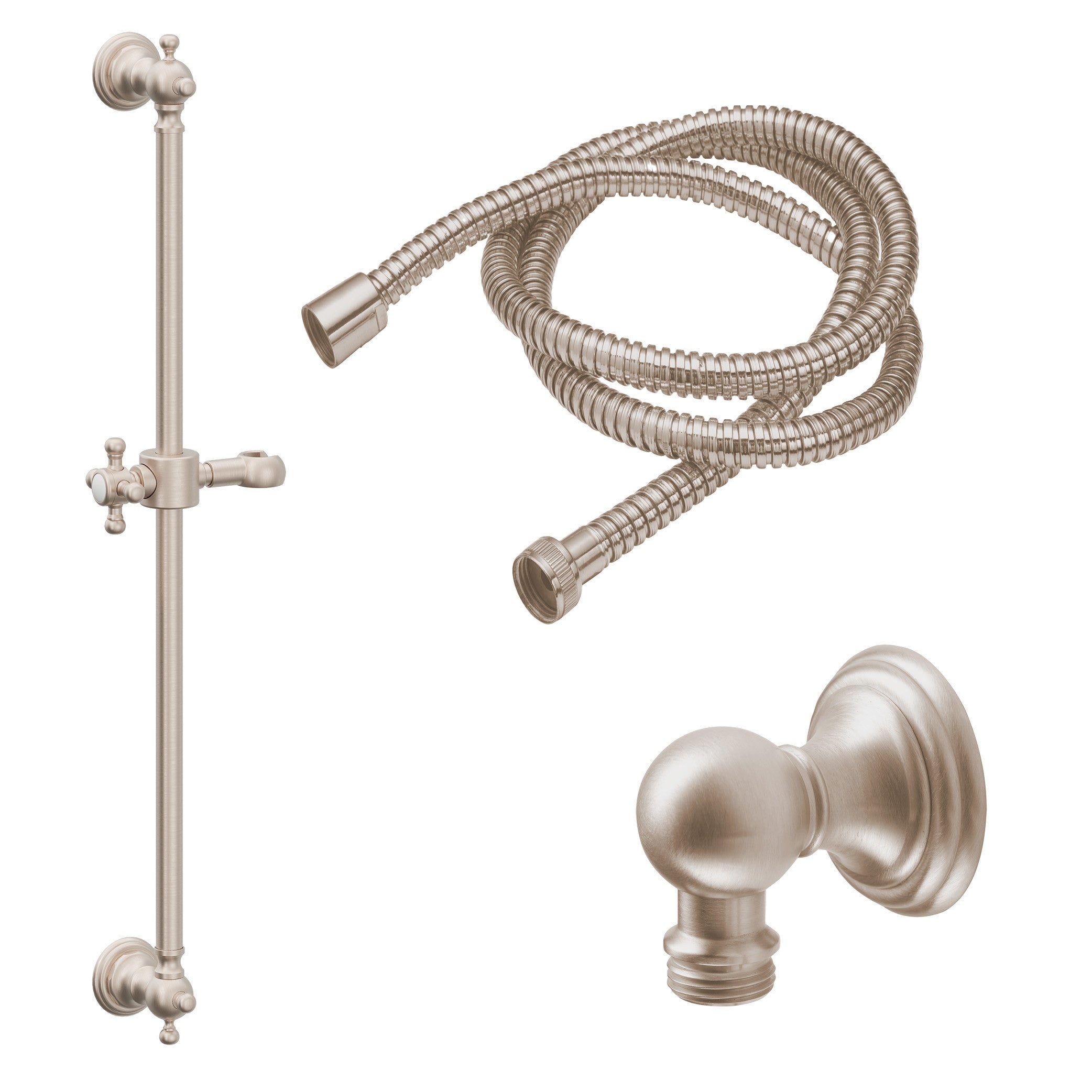 California Faucets Del Mar 24" Kit de Regadera de Mano con Barra de Apoyo - Manija de Cruz con Base de Línea - Níquel Satinado