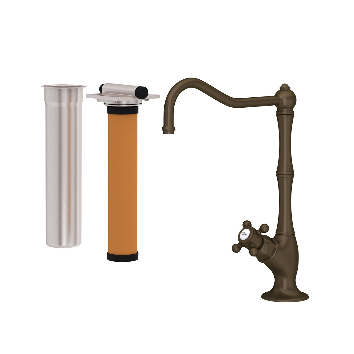 Rohl Acqui Kit de Mezcladora Filtradora de Cocina - Manija de Cruz - Latón Toscano
