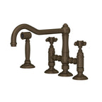 Rohl Acqui Mezcladora de Cocina Tipo Puente con Aspersor Lateral - Manija de Cruz - Latón Toscano