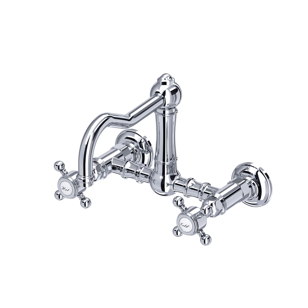 Rohl Acqui Mezcladora de Cocina Tipo Puente de Pared Surtidor de Columna - Manija de Cruz - Cromo Pulido