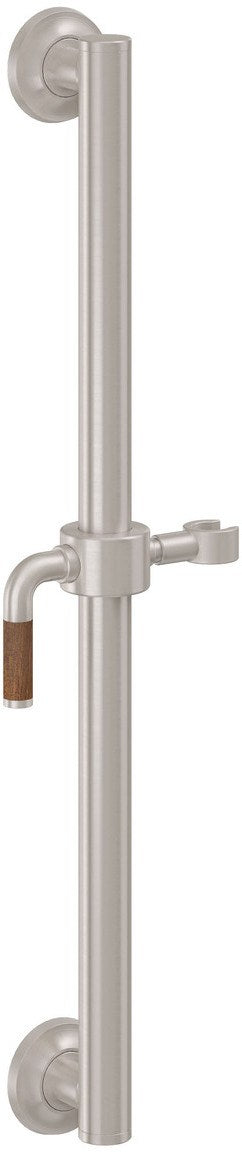 California Faucets Descanso 24" Barra de Apoyo con Deslizador - Palanca de Teca con Base Cóncava - Níquel Satinado