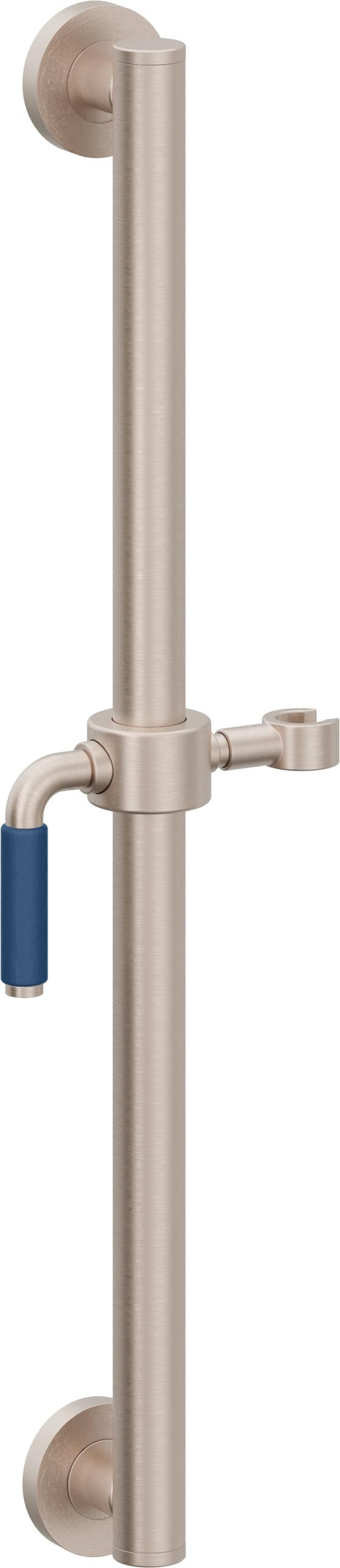 California Faucets Cayucos 24" Barra de Apoyo con Deslizador - Palanca de Porcelana Azul con Base Redonda - Níquel Satinado