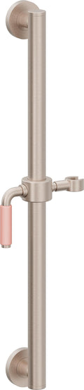 California Faucets Cayucos 24" Barra de Apoyo con Deslizador - Palanca de Porcelana Rosa con Base Redonda - Níquel Satinado