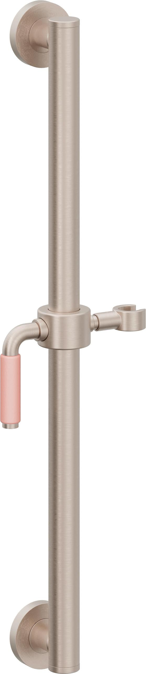 California Faucets Cayucos 24" Barra de Apoyo con Deslizador - Palanca de Porcelana Rosa con Base Redonda - Níquel Satinado