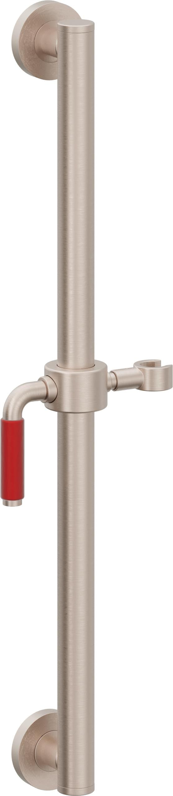 California Faucets Cayucos 24" Barra de Apoyo con Deslizador - Palanca Roja con Base Redonda - Níquel Satinado