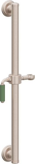 California Faucets Del Mar 24" Barra de Apoyo con Deslizador - Palanca de Porcelana Verde con Base Forrada - Níquel Satinado