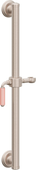 California Faucets Del Mar 24" Barra de Apoyo con Deslizador - Palanca de Porcelana Rosa con Base Forrada - Níquel Satinado
