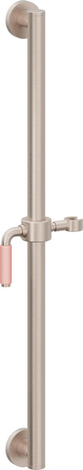California Faucets Cayucos 30" Barra de Apoyo con Deslizador - Palanca de Porcelana Rosa con Base Redonda - Níquel Satinado