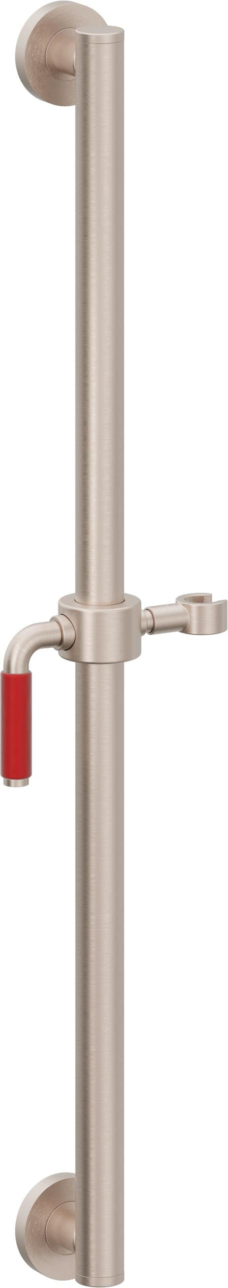 California Faucets Cayucos 30" Barra de Apoyo con Deslizador - Palanca Roja con Base Redonda - Níquel Satinado