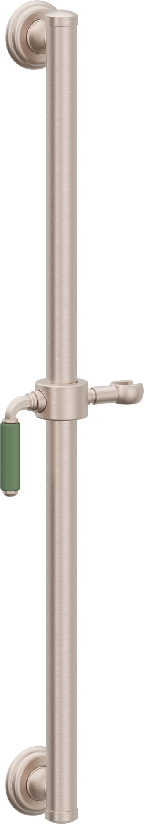 California Faucets Del Mar 30" Barra de Apoyo con Deslizador - Palanca de Porcelana Verde con Base Forrada - Níquel Satinado