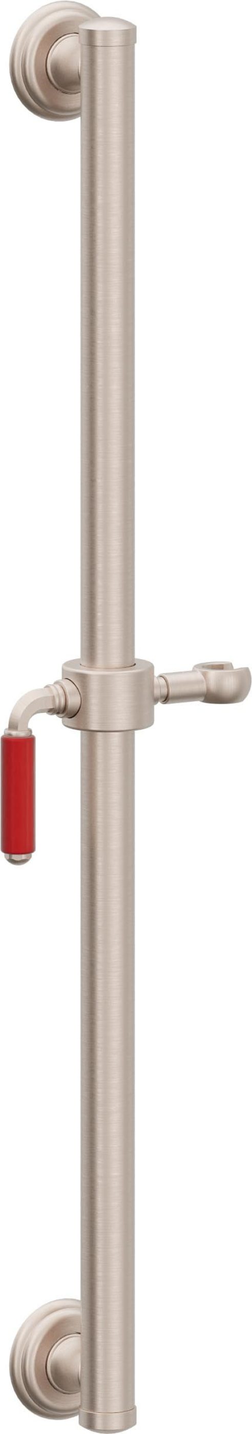 California Faucets Del Mar 30" Barra de Apoyo con Deslizador - Palanca Roja con Base Forrada - Níquel Satinado