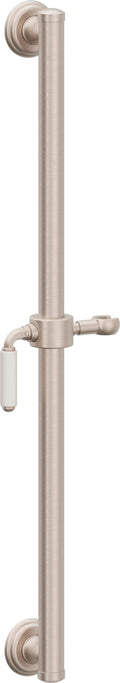 California Faucets Del Mar 30" Barra de Apoyo con Deslizador - Palanca de Porcelana Blanca con Base Forrada - Níquel Satinado