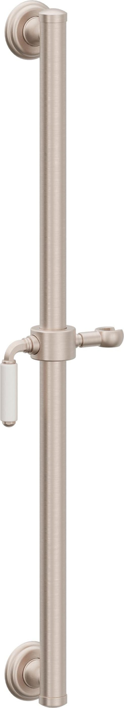 California Faucets Del Mar 30" Barra de Apoyo con Deslizador - Palanca de Porcelana Blanca con Base Forrada - Níquel Satinado