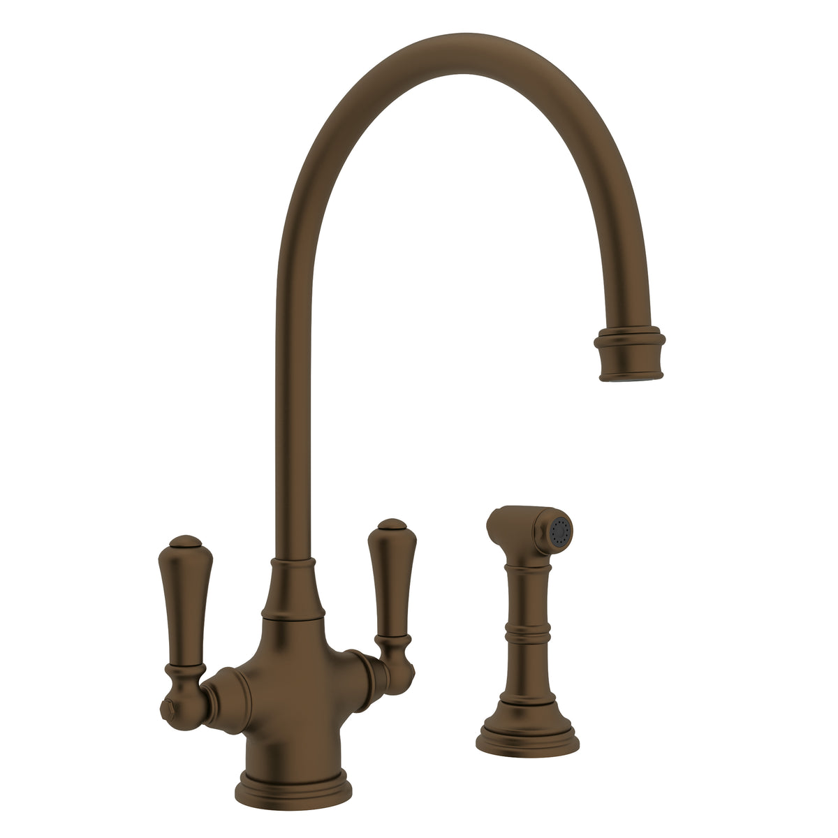 Rohl Georgian Era Mezcladora de Cocina de Dos Manijas con Aspersor Lateral - Palanca de Metal - Bronce Inglés