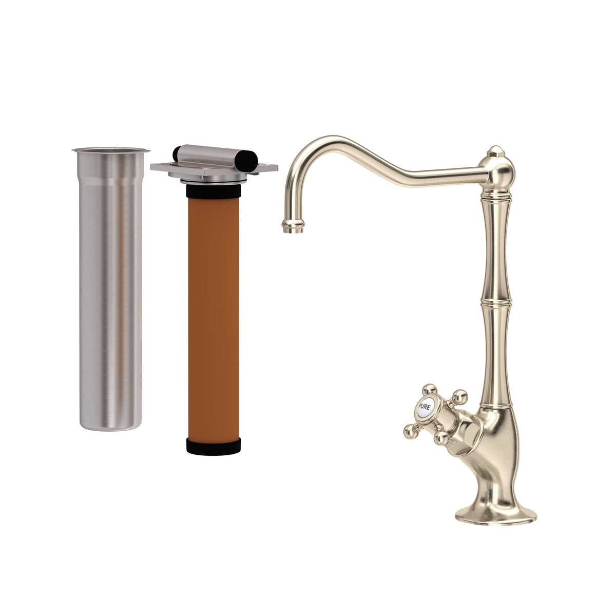 Rohl Acqui Kit de Mezcladora Filtradora de Cocina - Manija de Cruz - Níquel Satinado
