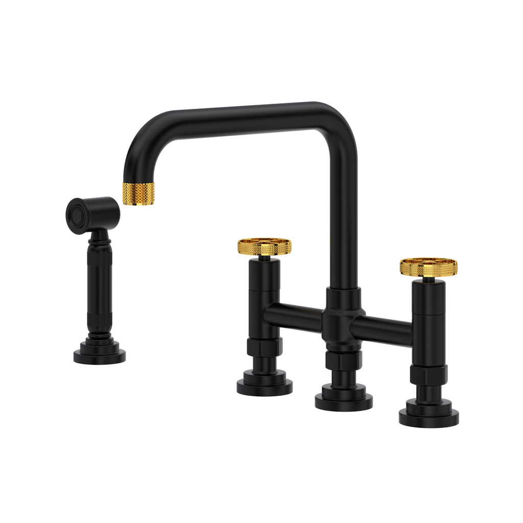 Rohl Campo Mezcladora de Cocina Tipo Puente con Aspersor Lateral - Negro Mate / Latón sin Laca