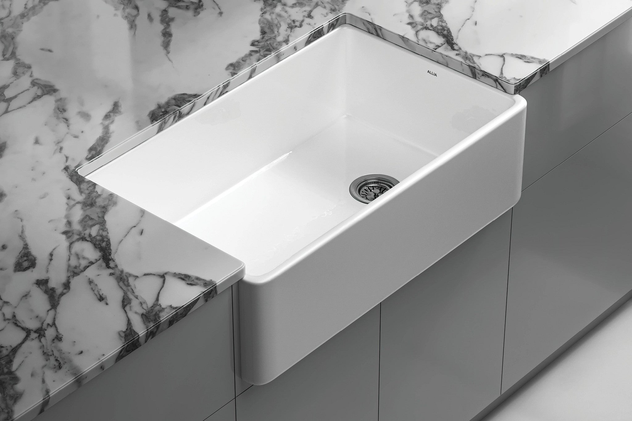 Rohl Allia Tarja de Cocina Farmhouse de Fireclay Sencilla 32" — instalada
