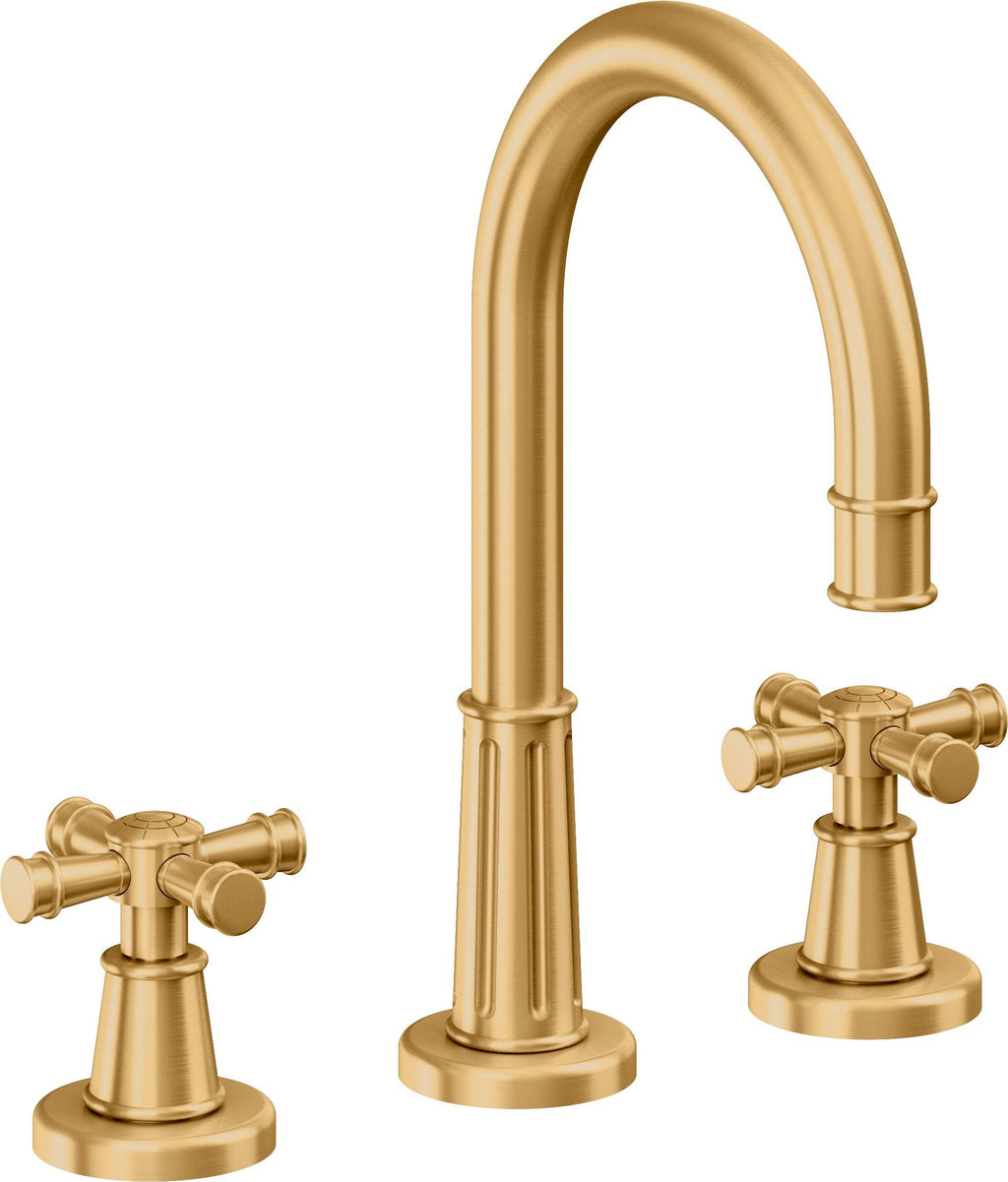 California Faucets Trousdale 8" Llave de Lavabo de 3 Orificios para Cubierta, con Dos Manerales - Oro Satinado de por Vida