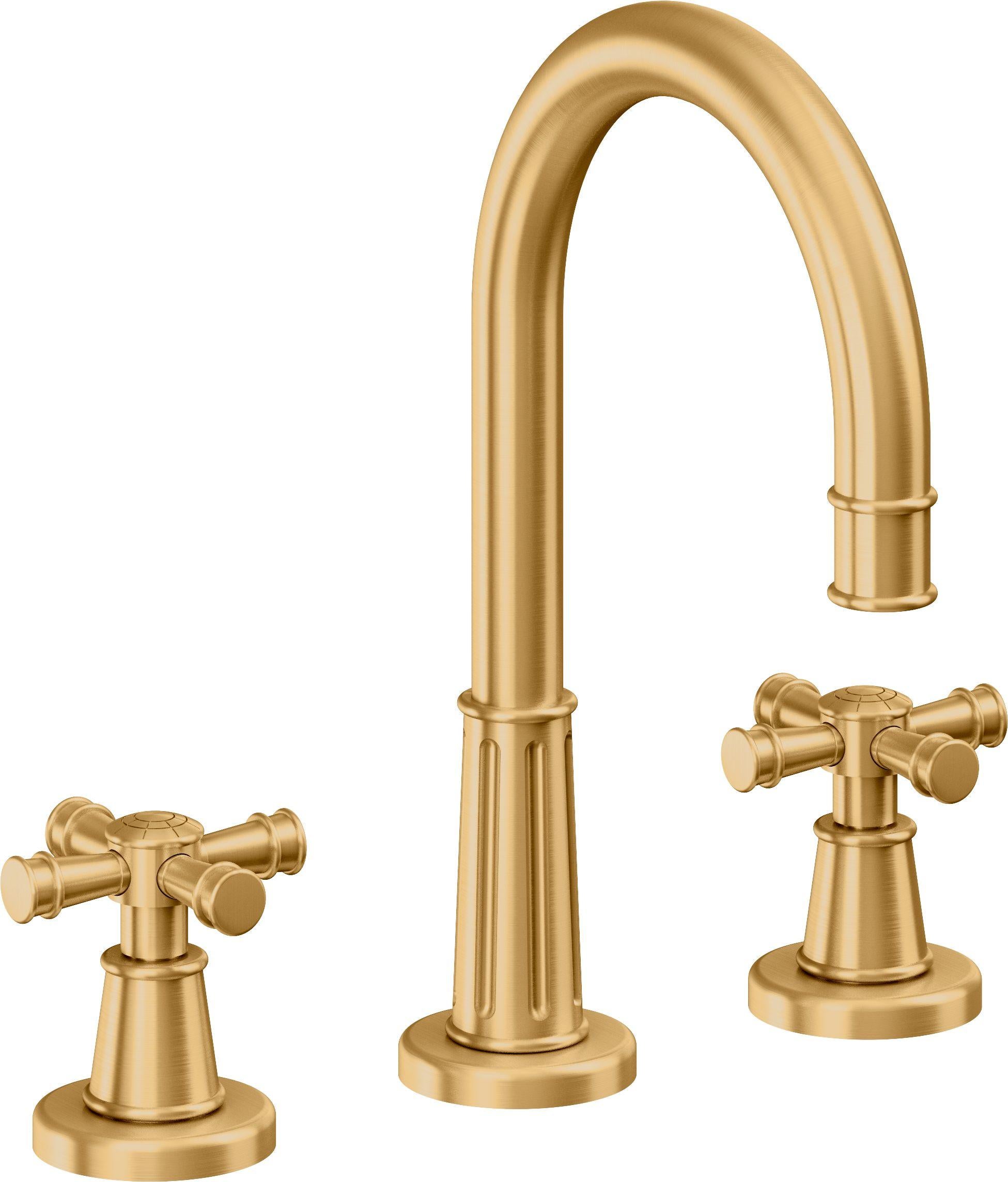 California Faucets Trousdale 8" Llave de Lavabo de 3 Orificios para Cubierta, con Dos Manerales - Oro Satinado de por Vida
