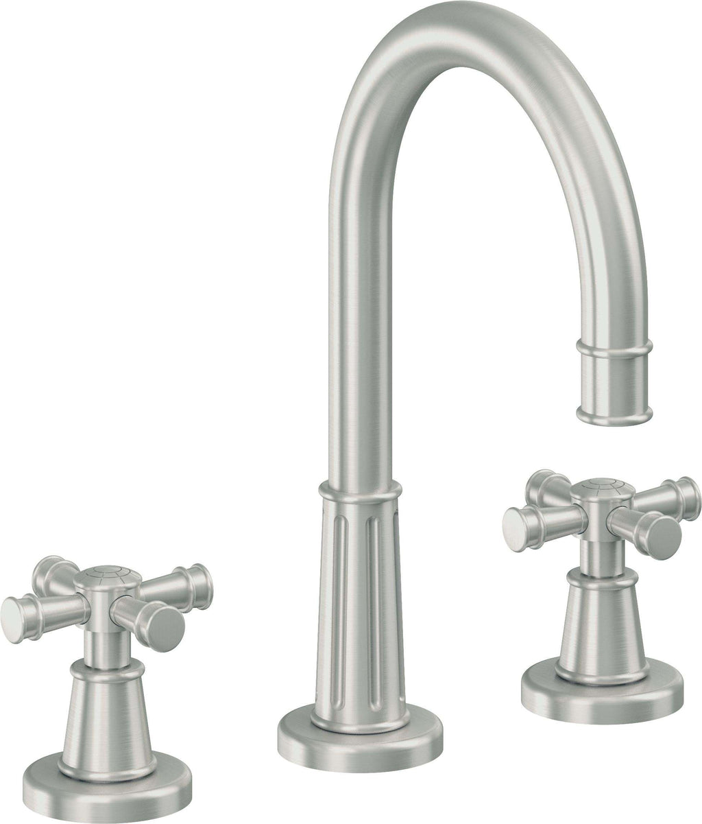 California Faucets Trousdale 8" Llave de Lavabo de 3 Orificios para Cubierta, con Dos Manerales - Cromo Satinado