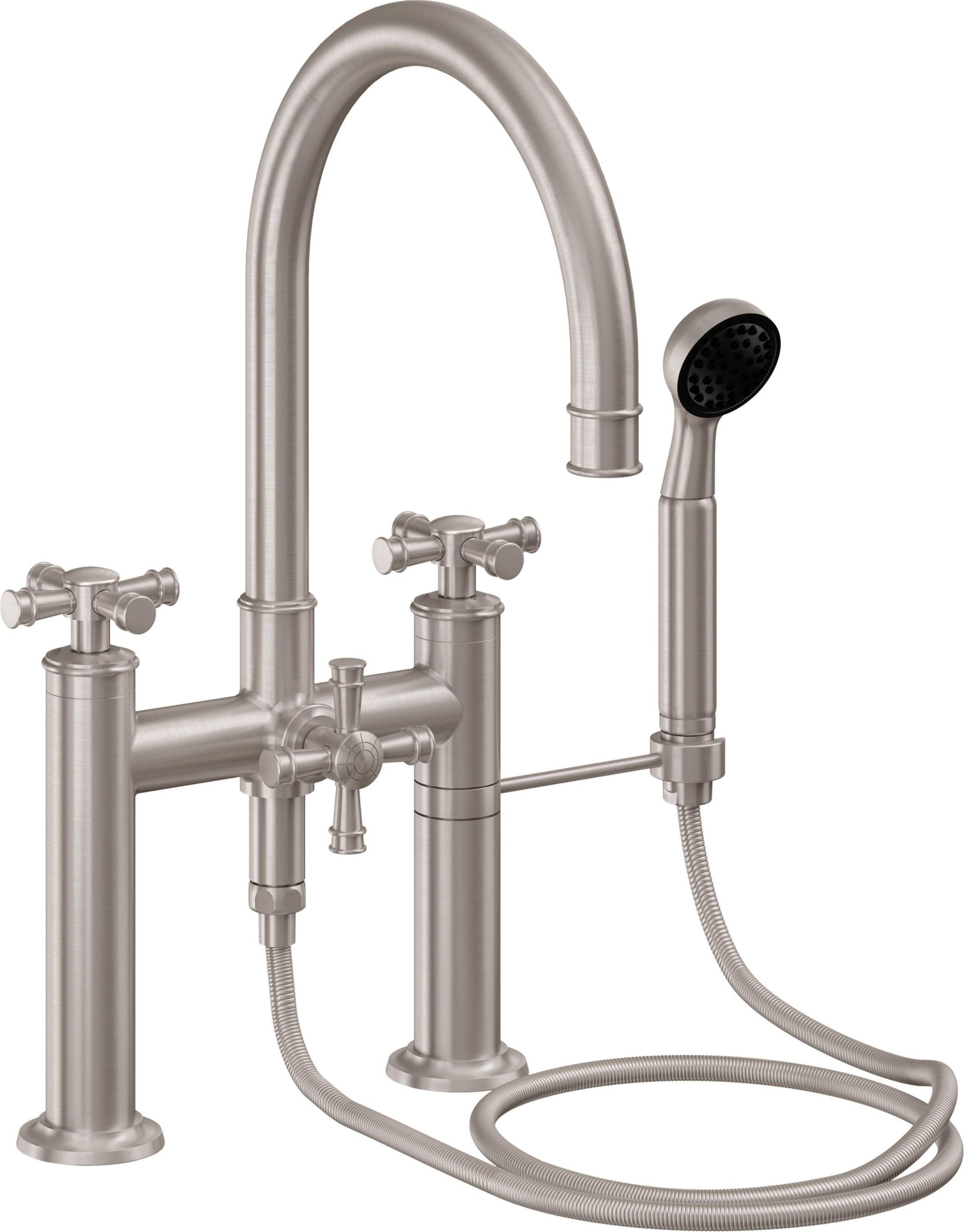 California Faucets Christopher Grubb Trousdale Contemporaneo Llenador de Tina de Montaje en Cubierta - Manija de Cruz Lisa - Níquel Satinado