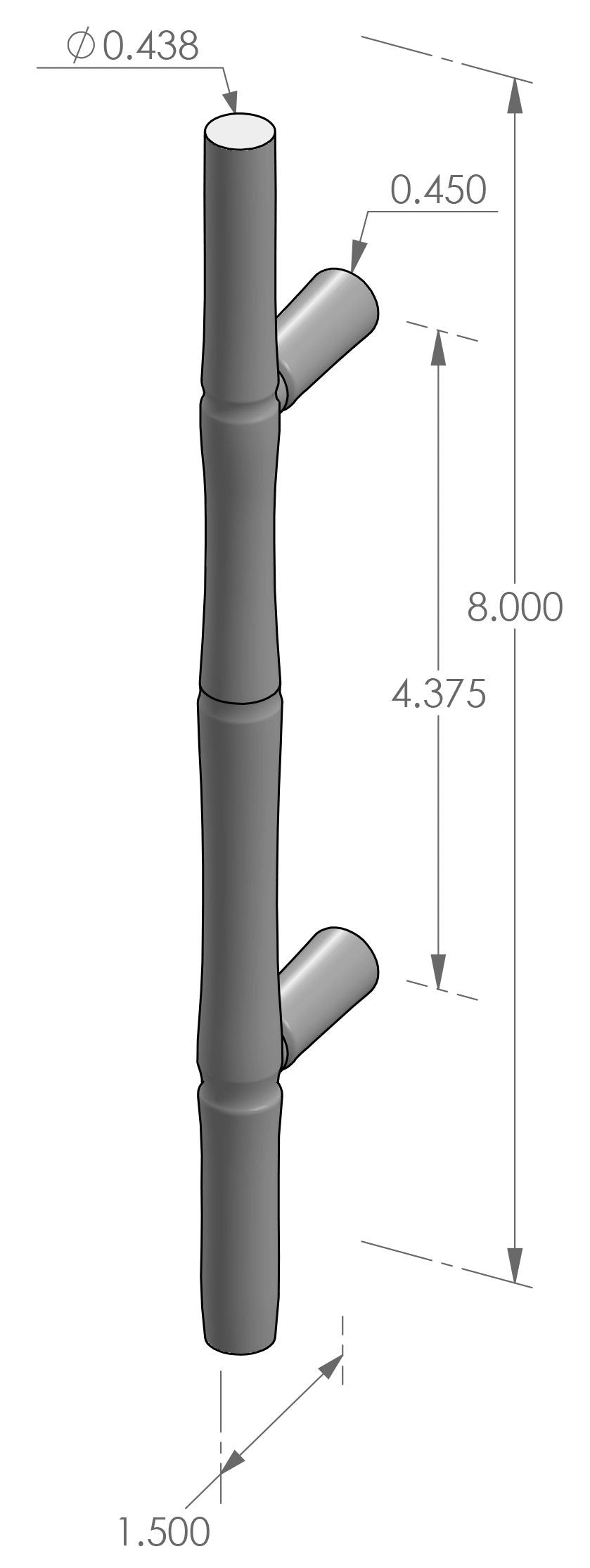 Bamboo Cabinet Pull (CK-1307) — dibujo de especificaciones y dimensiones