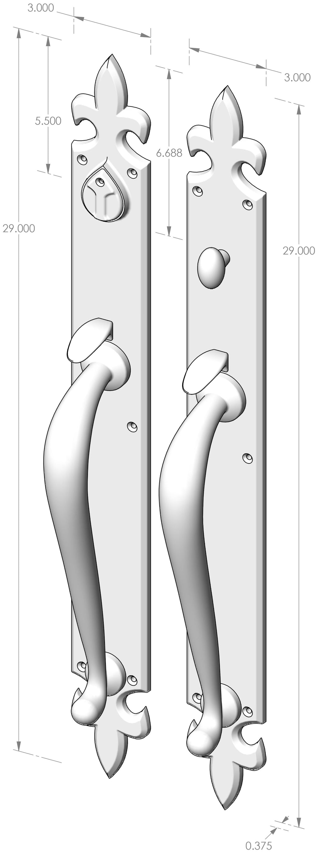 Handle x Handle Mortise Lock Door Entry Set (CS-1225HH) — dibujo de especificaciones y dimensiones
