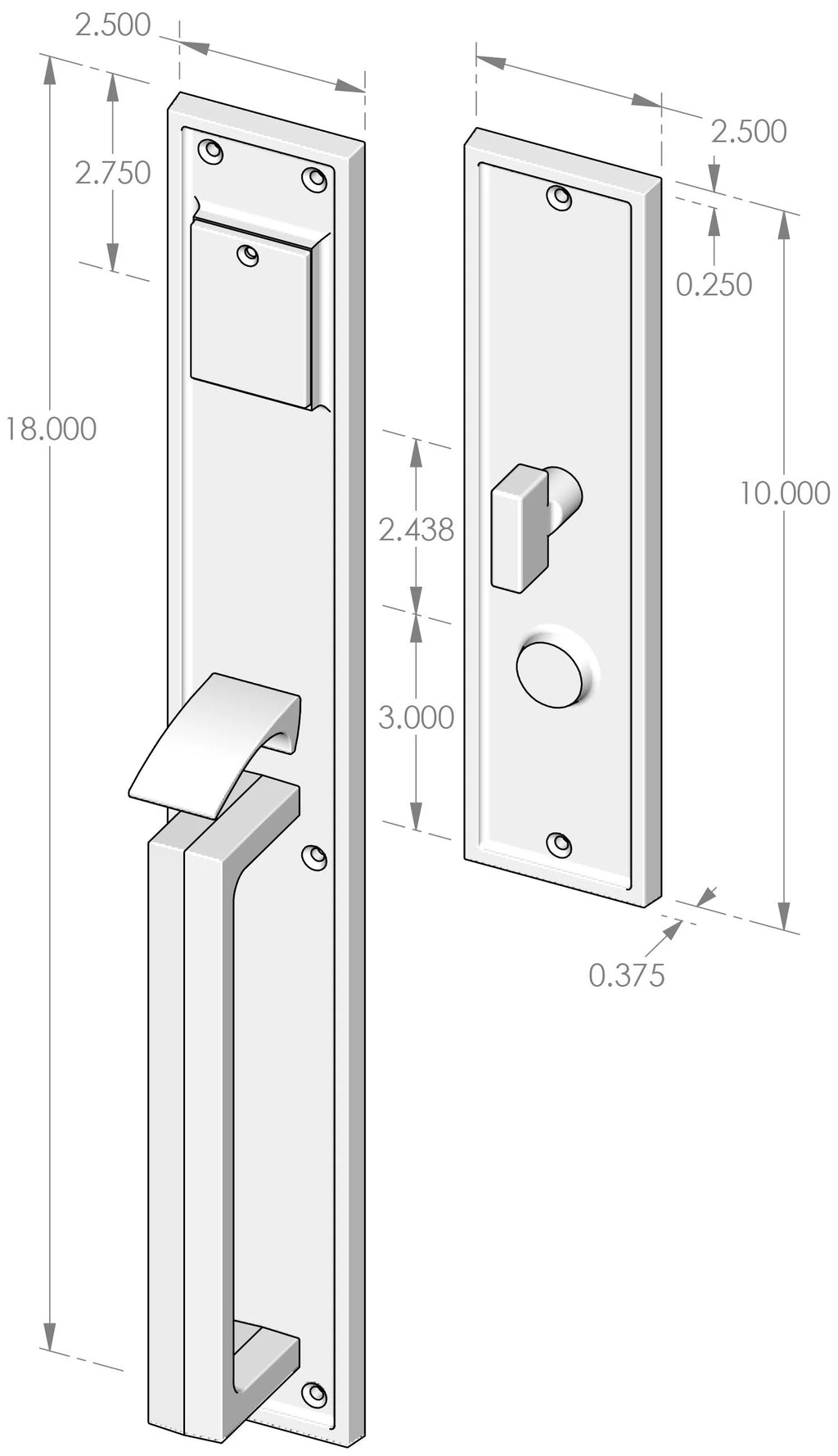 Handle x Lever Mortise Lock Door Entry Set (CS-1518) — dibujo de especificaciones y dimensiones