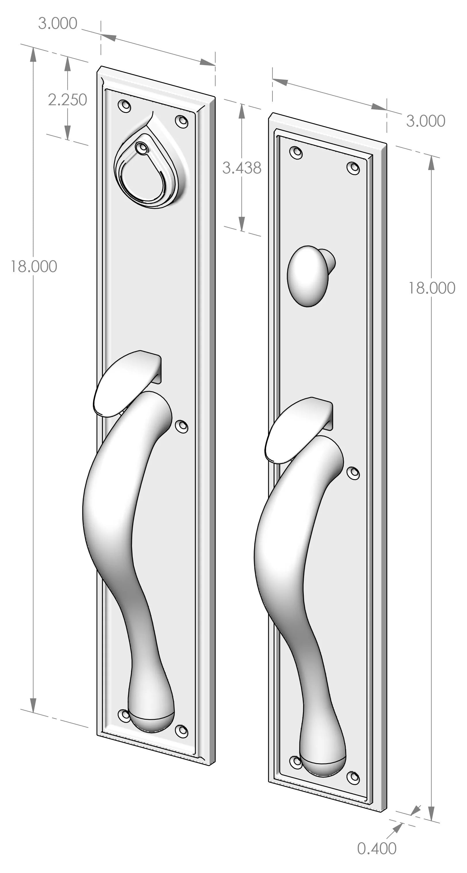 Handle x Handle Mortise Lock Door Entry Set (CS-721HH) — dibujo de especificaciones y dimensiones