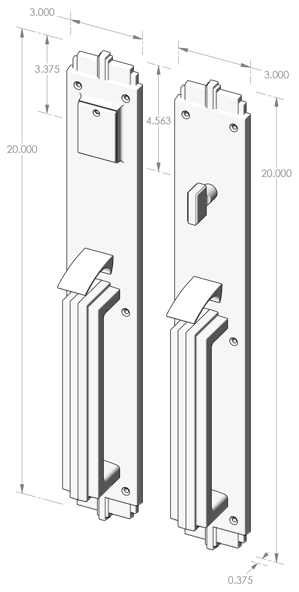 Handle x Handle Mortise Lock Door Entry Set (CS-761HH) — dibujo de especificaciones y dimensiones