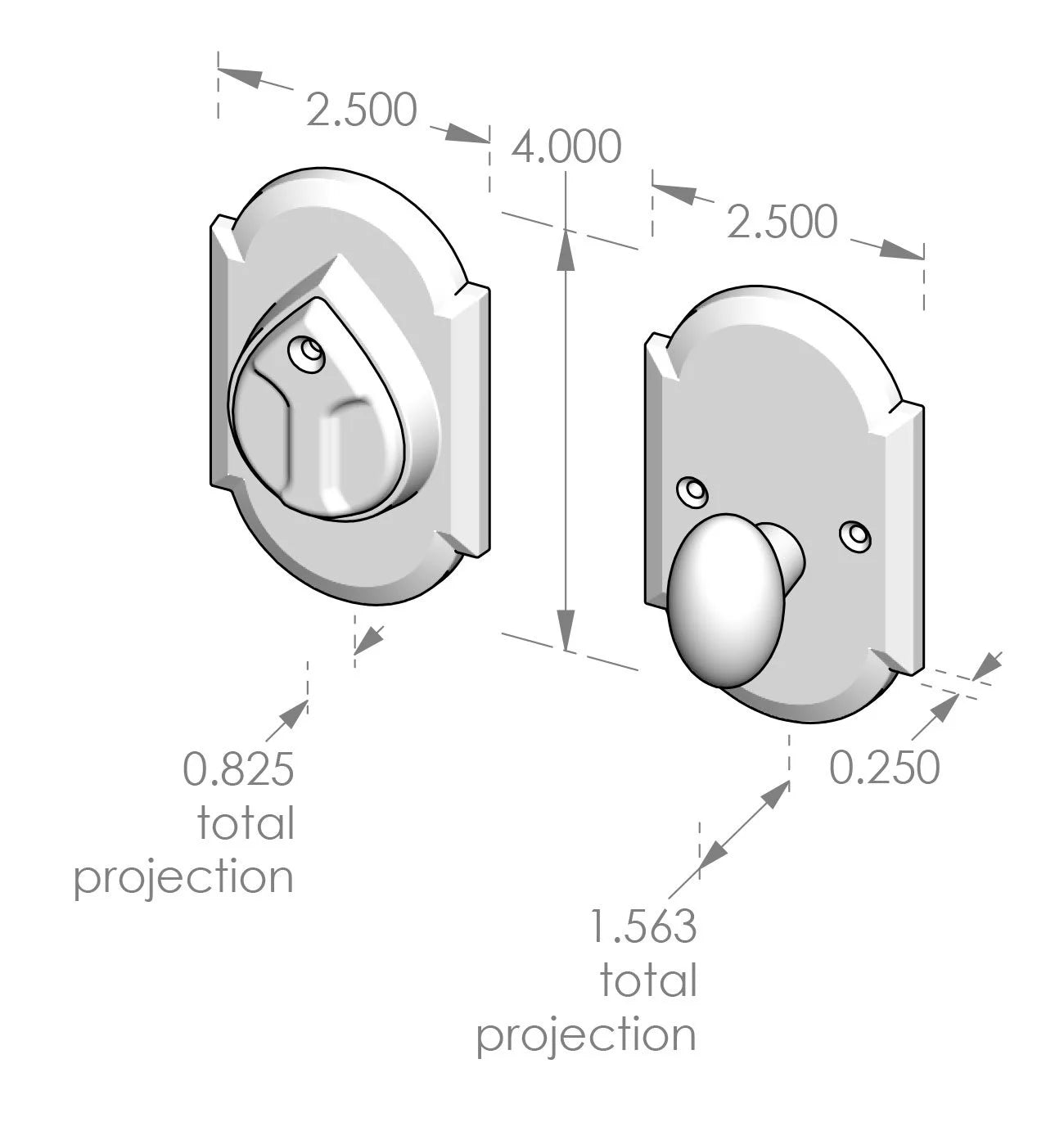 A510DB Arch Auxiliary Deadbolt Set (CS-A509/A510DB) — dibujo de especificaciones y dimensiones