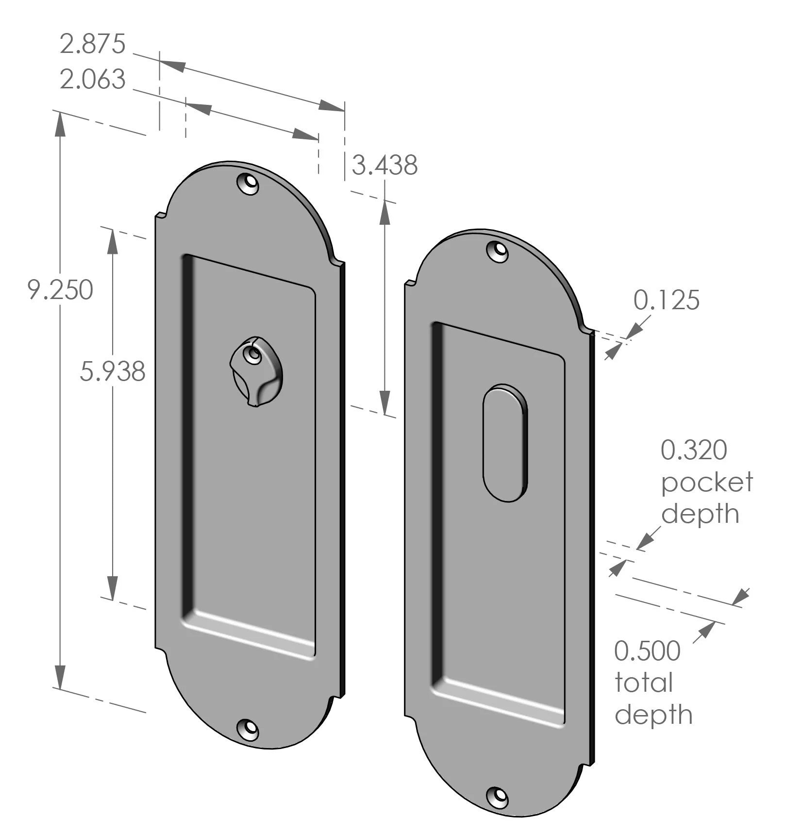 Arch Privacy Pocket Door Set (CS-FP-A402IML-PR) — dibujo de especificaciones y dimensiones