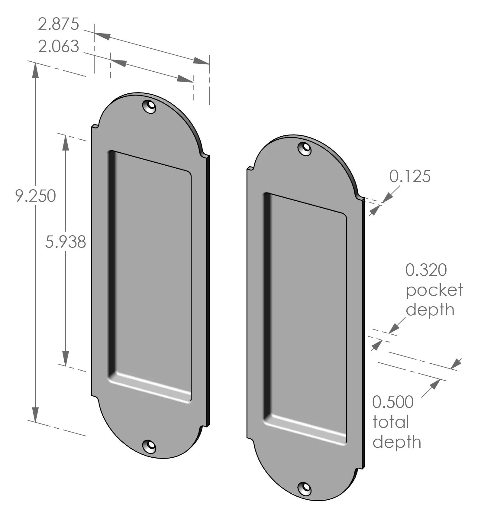 Arch Passage Pocket Door Set (CS-FP-A402IML) — dibujo de especificaciones y dimensiones