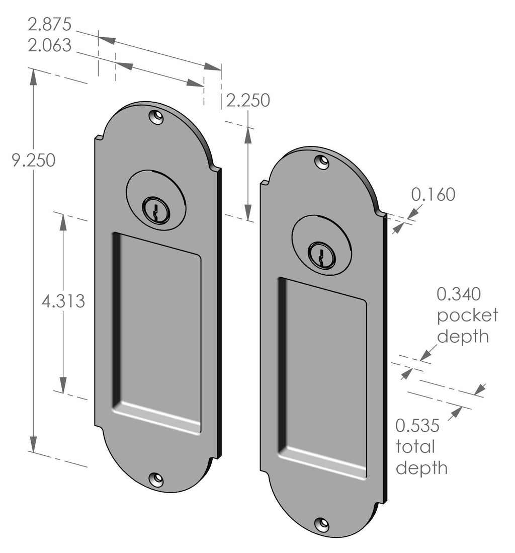 Arch Double Cylinder Locking Pocket Door Set (CS-FP-A402ML-DC) — dibujo de especificaciones y dimensiones