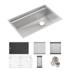 Elkay Tarja Circuit Chef® Workstation Acero Inoxidable 32-1/2" x 20-1/2" x 10" de Un Tazón Bajo Cubierta (Kit con Tablas de Polímero Negro) — ambiente de cocina